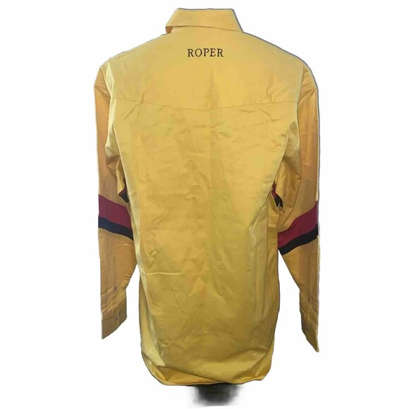 Roper Western Shirt Cowboy Large Yellow Red Vintage 90s Embroidered Striped - Picture 2 of 16